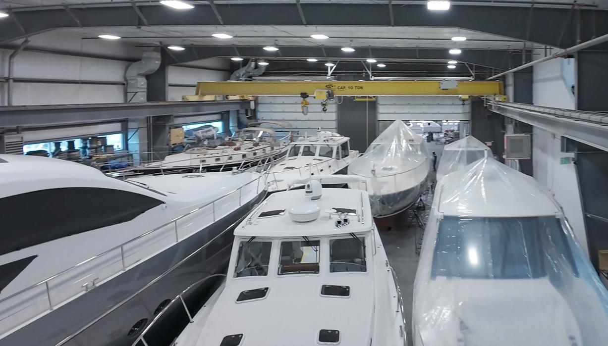 Heated indoor boat storage at Boston Marine Services